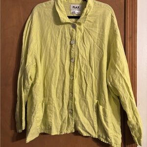 FLAX 100% Linen Chartreuse Button Front Jacket – Size 3G Generous